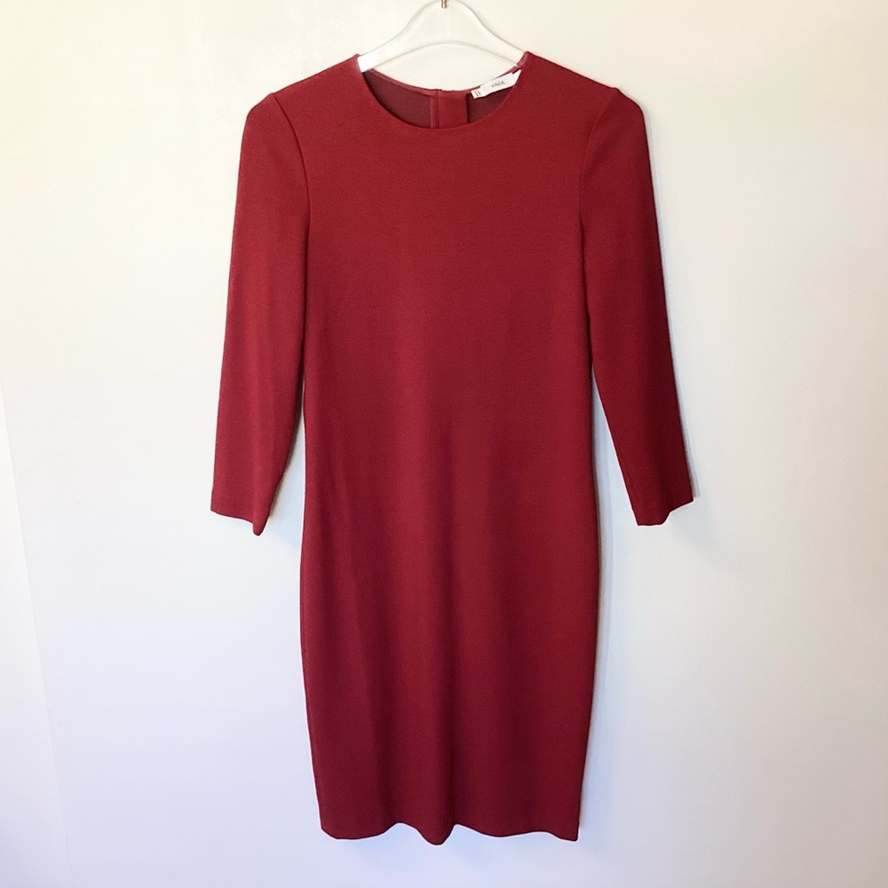 Vince 3/4 Sleeve Knee Length Shift Dress - Red - S